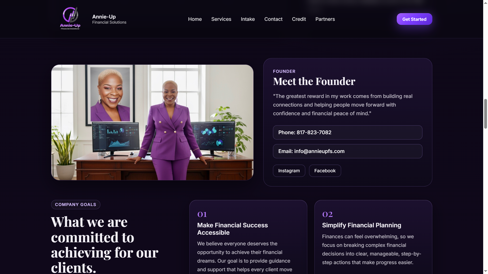 Annie-Up founder section preview